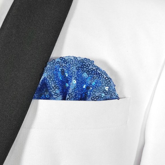 Men's Sequin Pre-Folded Pocket Square Insert - Sky Blue Fan Design - Picture 8 of 8